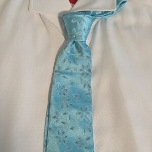 Isaia 7 Fold Hand Sewn Floral Tie, Blue Turquoise